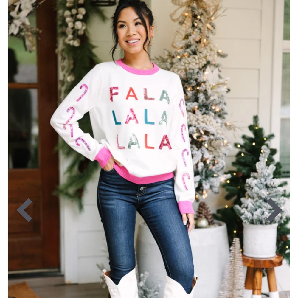WHY DRESS Fa La La La La Candy Cane Sequin Christmas Holiday Ugly Sweater XL